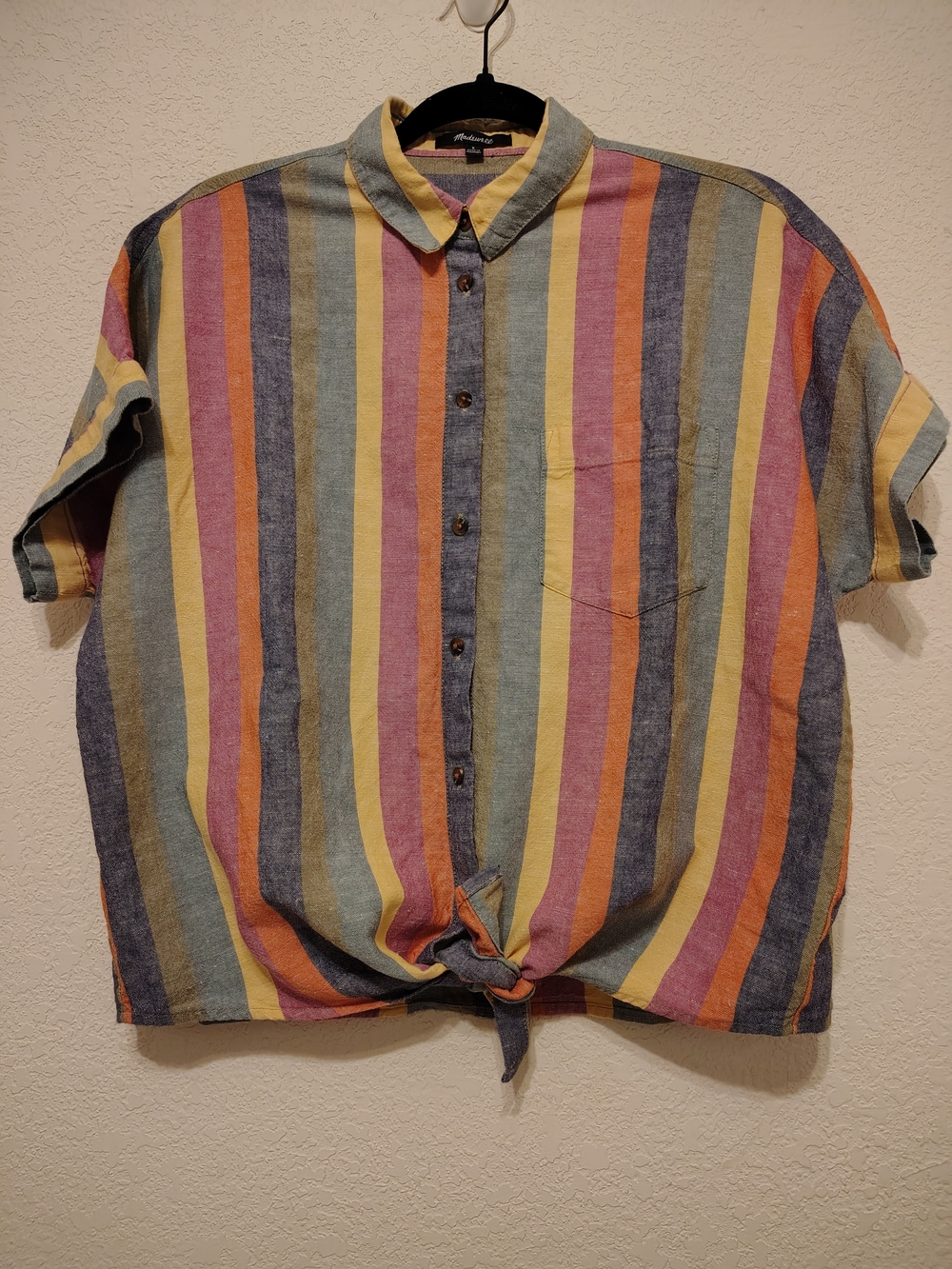 Madewell Multicolor Vertical Stripe Short-Sleeve Button-Front Shirt Women's S
